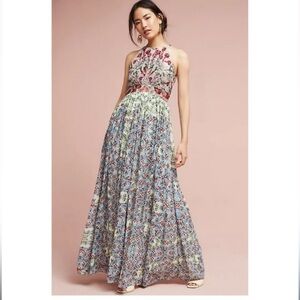 Bhanuni Adelaide Beaded Floral Halter Maxi Dress